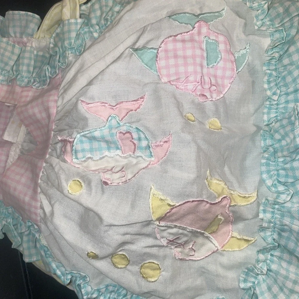 Vintage Two Piece Summer Girls Outfit Fish Gingham Ties Toddler Size 12-24Months